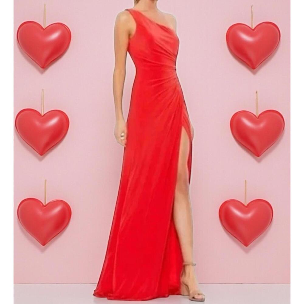 MAC DUGGAL Dress Size 2 Evening Gown NEW Red One Shoulder Ruched Jersey Cherry
